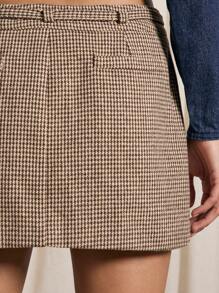 AiiRZ Tailored Dogtooth Check Mini Skirt With Skinny Belt - Multicolor - View 5