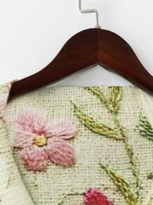 Women Plus Size V-Neck Flower Pattern Allover Print Elegant Casual Pullover Sweater, For Winter Knit Pullover Fall - Multicolor - View 4