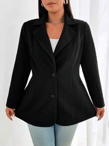 Calvaya Blazer vintage pour femmes en grande taille, à manches longues, en tricot jacquard texturé, noir, style city