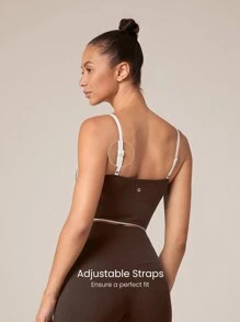 GLOWMODE FeatherFit™ Two-Tone Scoop Neck Longline Sports Bra Low Impact Yoga Daily Fall Winter - Cinnamoninspiration - View 4