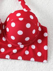 Swim Basics 女士夏季波尔卡圆点印花钢圈高腰比基尼套装，度假泳装 - 彩色 - 查看 3