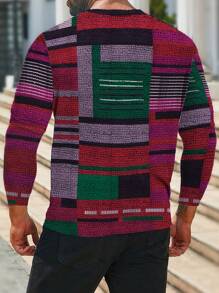 Manfinity Homme Plus Size Men's Striped Round Neck Long Sleeve Casual T-Shirt, Autumn - Multicolor - View 2