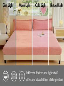 3 件套粉色天鹅绒床单（带滚边）和枕套套装，可机洗 - 粉色 - 查看 6