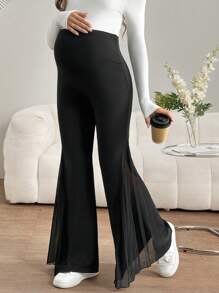 SHEIN Maternity Wide Leg Velvet Pants - Black - View 4