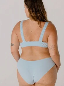 Aralina Curve Soft Blue Contrast Scallop Trim Rib Lingerie Bralette Set