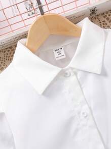 SHEIN Áo cánh dài tay cài nút phía trước màu trơn cho bé gái tuổi mới lớn, mặc hàng ngày - trắng - Xem 7