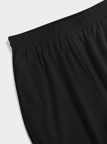 SHEIN 女士松紧腰侧条纹直筒宽松休闲运动裤 - 黑色 - 查看 6