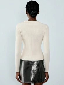 Chiquease 设计领针织长袖开衫上衣，收腰女式套头衫