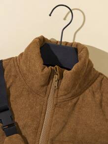 Dziecięca/nastoletnia chłopięca swobodna sztruksowa ciepła pikowana kamizelka ze stójką i torebką typu crossbody 2 szt. Zestaw