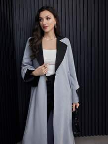Al Najma Winter Women Gray & Black Contrast Abaya Robe With Blazer Collar - Multicolor - View 6