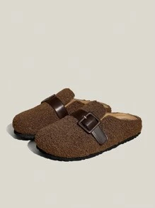 Solecia 女士休闲绵羊毛扣平底乐福鞋，圣诞节和新年假期氛围秋冬季日常穿着 - 棕色 - 查看 3