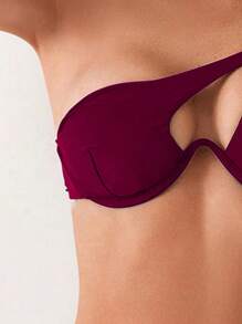 SHEIN Swim 2pcs 2025 New Fashion Women Elegant Cutout Metal Accent Burgundy Bikini Set Summer - Burgundy - View 3