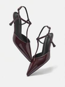 CUCCOO BIZCHIC 女士时尚咖啡棕色T字带尖头低跟踝带鞋，通勤、约会、派对穿着，春季鞋款，春假、复活节、圣诞节春季鞋款 - 咖啡棕 - 查看 9