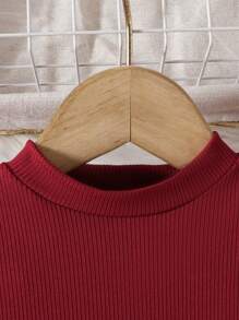 SHEIN 2pcs/Set Girls Cherry Jacquard Sleeveless Dress & Solid Stand Collar Top, Casual Outfit For Autumn/Winter - Multicolor - View 5