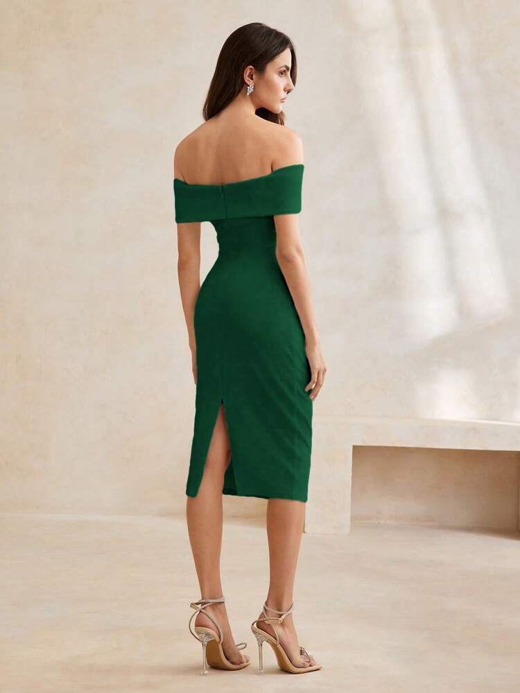 Anewsta Essential Elegant And Stylish Off The Shoulder Cinched Waist Fitted Long Solid Color Dress, Christmas New Year Women Outfit Women Dresses Party