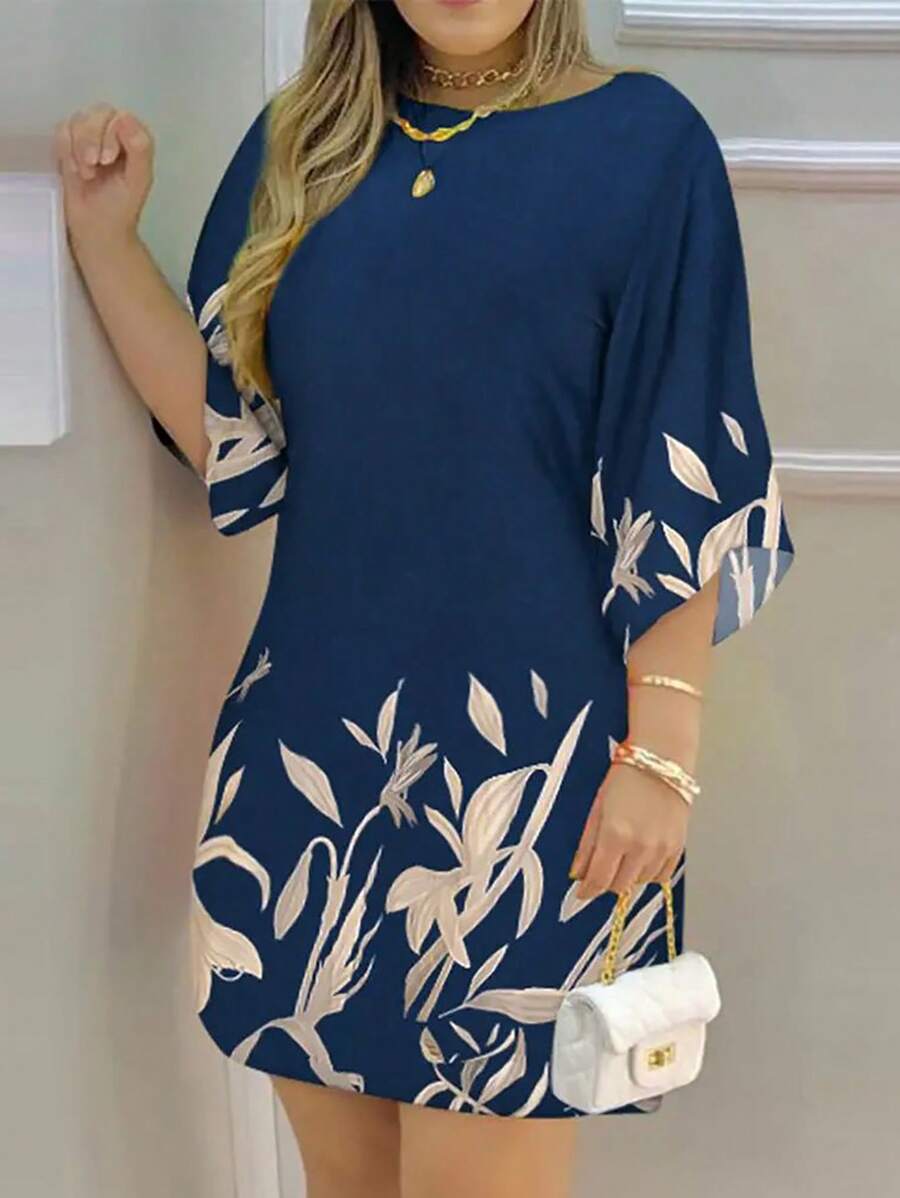 SHEIN LUNE 女士春夏花卉印花連衣裙 - 藍色 - 查看 1