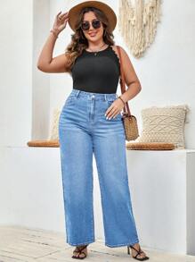 EMERY ROSE 大码休闲水洗高腰直筒牛仔裤 - 淺色水洗藍 - 查看 5