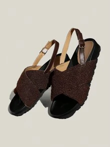 Solecia Damskie modne sandały z odkrytymi palcami i krzyżującymi się palcami, wygodne na wiosnę/lato, na święta Bożego Narodzenia i Nowy Rok, jesień i zimę