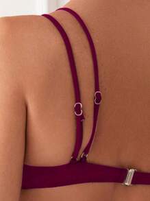 SHEIN Swim 2pcs 2025 New Fashion Women Elegant Cutout Metal Accent Burgundy Bikini Set Summer - Burgundy - View 4