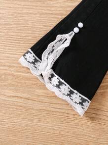 Nieuwe stijl meisjes kleine kinderen peuter jonge meisjes lente herfst feest jeans, casual slim fit flare jeans met geborduurde rand decoratie, klassieke comfortabele stretch zwarte denim broek, trendy stijlvol voor jonge meisjes
