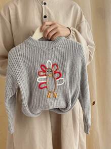少女浅灰色刺绣套头衫，展现童真可爱个性，温暖时尚，宽松廓形，可内搭或外穿，适合学校活动、家庭聚会、户外活动等各种场合，轻松搭配时尚服装 - 淺灰色 - 查看 7