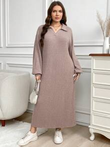 SHEIN LUNE 大码柔软舒适面料长裙感恩节服装女装新年女装冬季服装冬季服装女装狂欢服装女装冬季服装女装冬季服装 - 粉色 - 查看 3