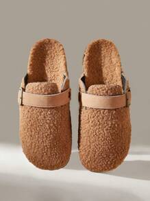 Solecia Fashionable Khaki Brown Fuzzy Strap Flats For Commuting, Shopping, Home, Holidays And Vacation For And Vibe And Spring Shoes Spring Break Easter - Brown - View 1