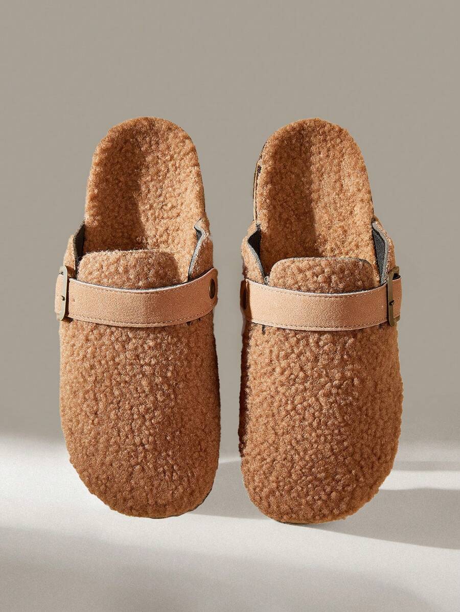 Solecia Fashionable Khaki Brown Fuzzy Strap Flats For Commuting, Shopping, Home, Holidays And Vacation For And Vibe And Spring Shoes Spring Break Easter - Brown - View 1