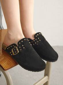 Solecia 女士纯色一脚蹬平底鞋，夏季休闲时尚防滑乐福鞋万圣节圣诞节秋季 - 黑色 - 查看 6