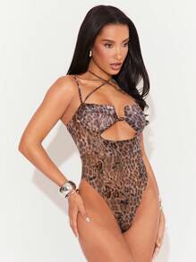 Hauture Front Cut Out Leopard Print Bodysuit