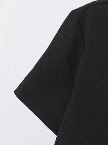 Tween Boy 休闲罗纹面料短袖衬衫和长裤套装，适合通勤、上学、日常休闲、运动、春夏季 - 黑色 - 查看 5