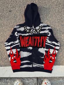 Manfinity EMRG 男士时尚彩色块字母印花连帽运动衫，秋季 - 彩色 - 查看 1