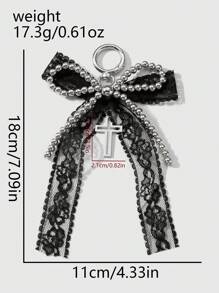 ROMWE Kawaii 1 chiếc Y2K phong cách Gothic đính hạt thủ công CCB bạc, nơ lưới ren đen, mặt dây chuyền hình thánh giá rỗng móc khóa túi xách, phù hợp cho phụ nữ/bé gái mặc hàng ngày, quà tặng ngày lễ tình nhân, Halloween - màu đen - Xem 6