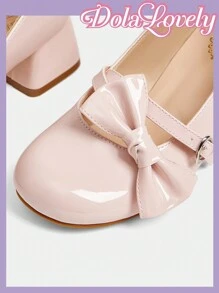 Dola Lovely Round Toe Slingback Bow Decor Thick Heels Pumps, Fashion Women High Heel Shoes Valentine's Day - Pink - View 3