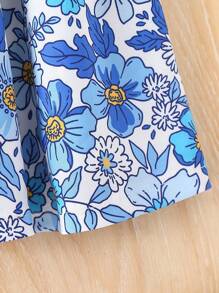 2pcs Young Girl Casual Front Button Closure Long Sleeve Top And Dress Set