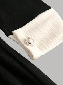 SHEIN Girlism 少女优雅复古串珠撞色长袖迷你连衣裙 - 黑色 - 查看 5