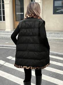 SHEIN Frenchy Women Casual All-Over Print Padded Coat, Autumn/Winter,French Print Warm Quilted Long Sleeve Jacket,Fall And Winter  Winter Women Coat Black Coat
