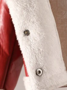 SHEIN Baby Girl Casual Color Block Splicing Fleece Jacket, Autumn/Winter - Red - View 4