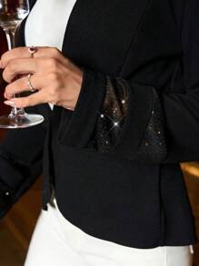 SHEIN Clasi 适合新年派对的女士闪亮轻便夹克 - 黑色 - 查看 5