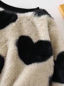 Baby Girl Sweatshirt, Pink Cute Heart Plush Warm Pullover Hoodie For School, Party, Outing, Gathering Etc., Autumn/Winter - Multicolor - View 5