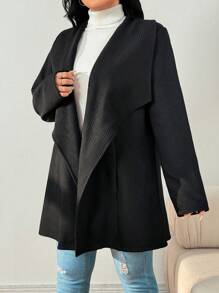 Mulvari Plus Size Solid Color Lapel Casual Long Sleeve Jacket - Black - View 6