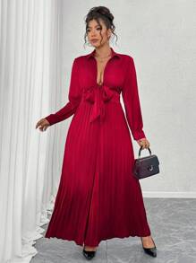 Celure Mono en color rojo de San Valentín con moño de Año Nuevo, de talla grande, con cuello de camisa, corbata y pierna plisada