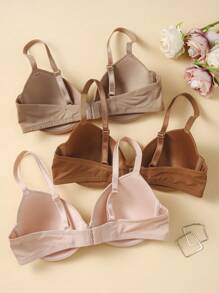 DesireSculpt 3pcs Women Solid Color Spaghetti Strap Simple Casual Wire Bra Set - Multicolor - View 2
