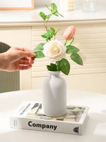 SHEIN 1 件花瓶，陶瓷花瓶餐桌装饰婚礼装饰北欧家居客厅装饰花瓶，现代装饰花瓶适用于乡村家居装饰，现代农舍装饰，家居装饰，花瓶，中心装饰，桌面装饰，派对装饰，圣诞装饰（两种尺寸可选）圣诞节适合节日送礼 - 白色 - 查看 3