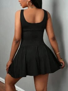 Slaydiva Women's Open Shoulder Wide Strap Solid Color Minimalist Casual Short Sexy Dress