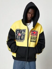 ROMWE MEN Street Life Sudadera con capucha de bloque de color abierto para hombres, ropa de calle