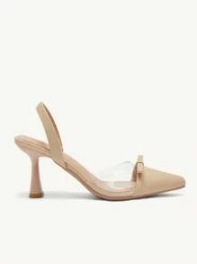 CUCCOO CHICEST Women's Elegant Transparent Pointed Toe Bow Decor Stiletto High Heels Sandals, Khaki Faux Leather PVC Ankle Strap Shoes For Afternoon Tea Date - Apricot - View 11