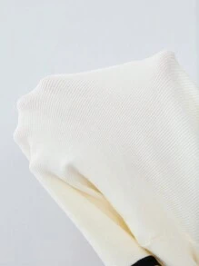 SHEIN Unity 时尚拼色针织长袖毛衣和高腰修身短裙 2 件套女士套装 - 杏色 - 查看 6