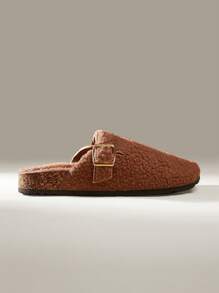 Solecia Sandal Wanita Polos Ujung Bulat Berbulu untuk Tahun Baru, Liburan, dan Hari Valentine - Khaki - View 4