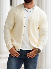 Manfinity Homme Men's Solid Color Long Sleeve Single-Breasted Casual Cardigan, Autumn/Winter - Multicolor - View 6